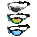 3 Pairs Padded Polarized Sunglasses with Strap Silver Frame with Smoke Lens and Black Frame with Pink and Green Mirror Lenses D8065