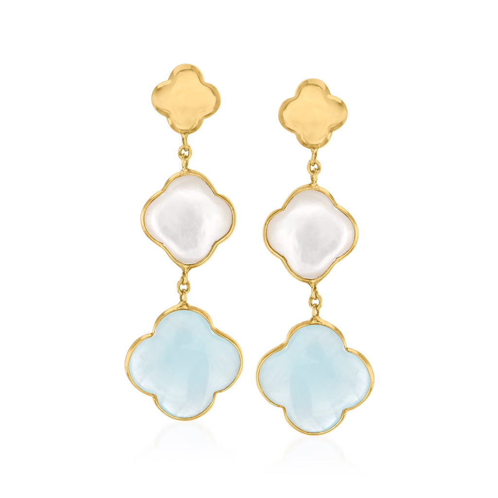 Aquamarine Clover Drop Earrings in 14kt Yellow Gold L230