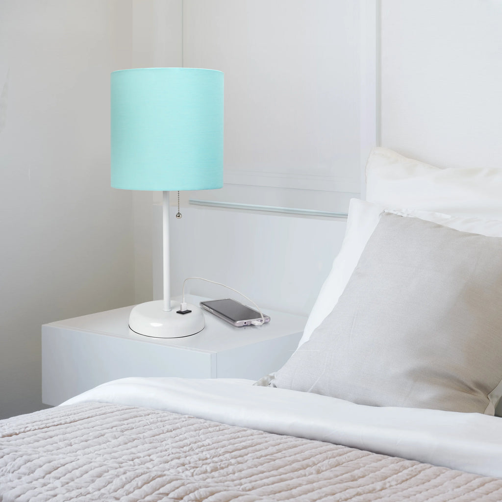 Aqua White Stick Lamp with Fabric Shade V32206