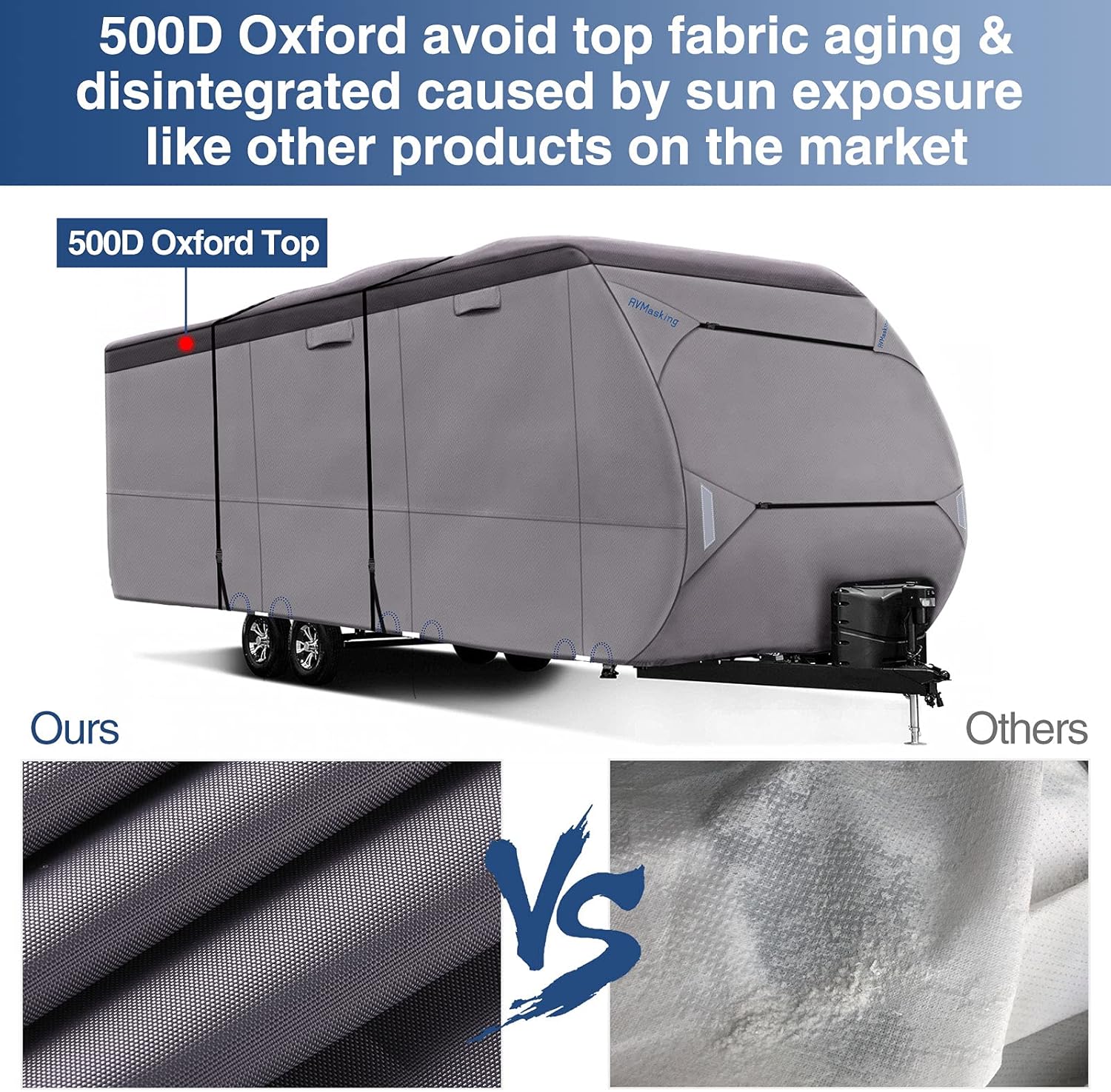 Upgraded Waterproof 500D Travel Trailer Cover with 4 Tire Covers, Tongue Jack Cover J1829