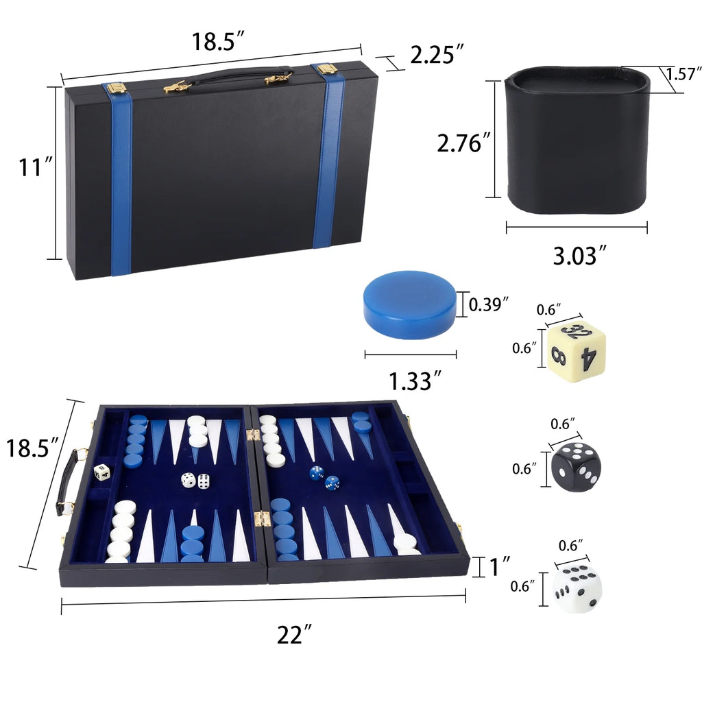 Black & Blue Leather Folding Backgammon Board Game Set M4350