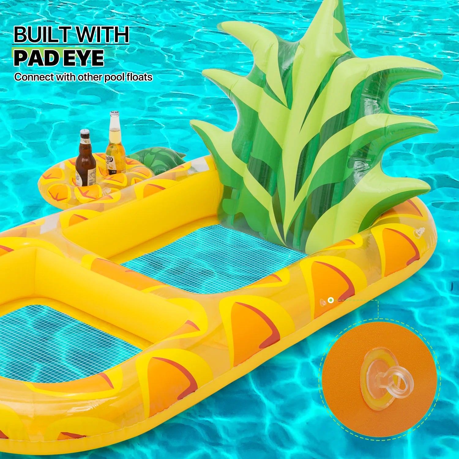 3-in-1 Pineapple Inflatable Pool Floats with Drink Holder, Yellow R104