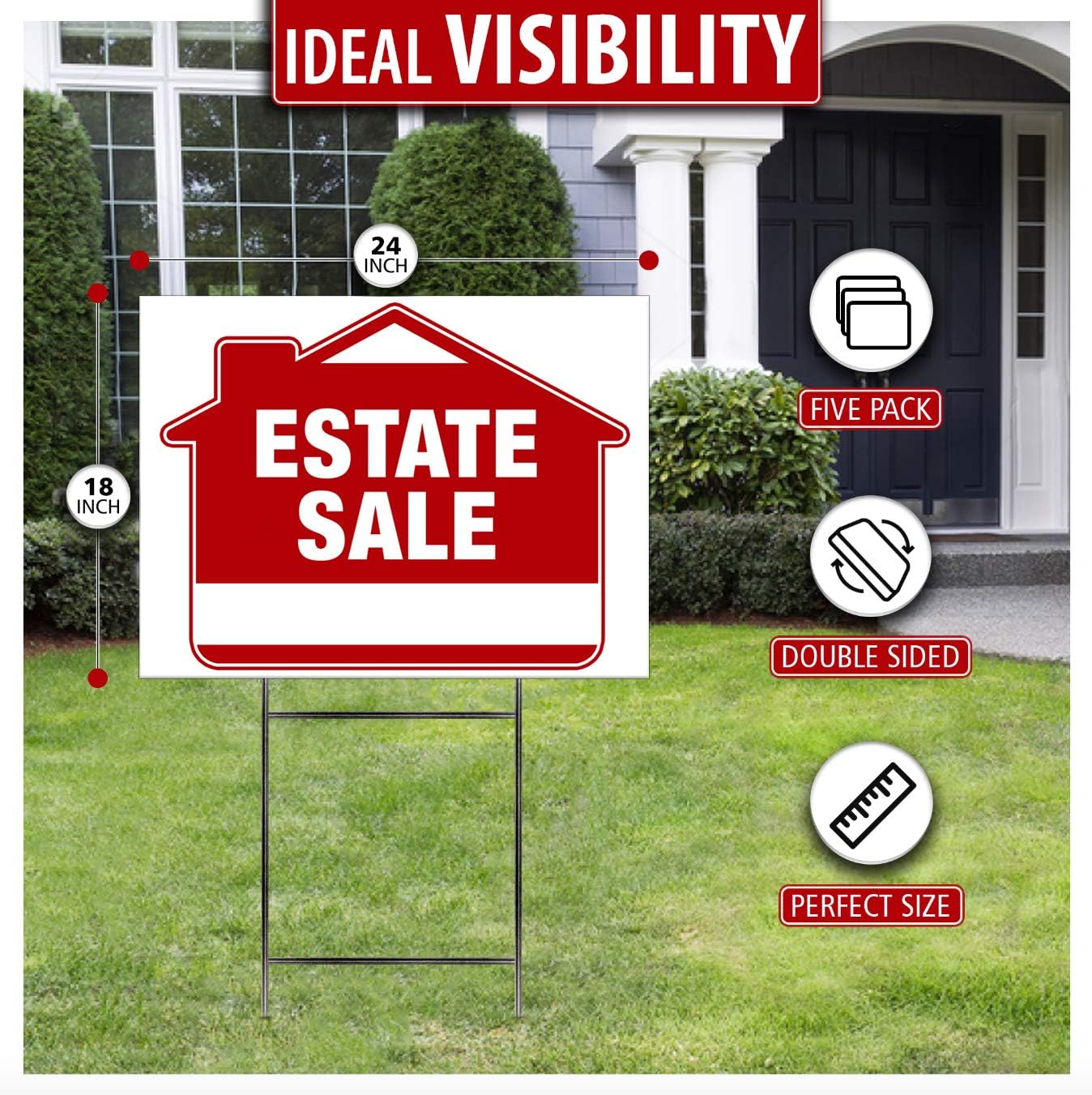 Estate Sale Signs 5 Pack, Double-Sided, Heavy Duty Stakes, Directional Arrows Z522