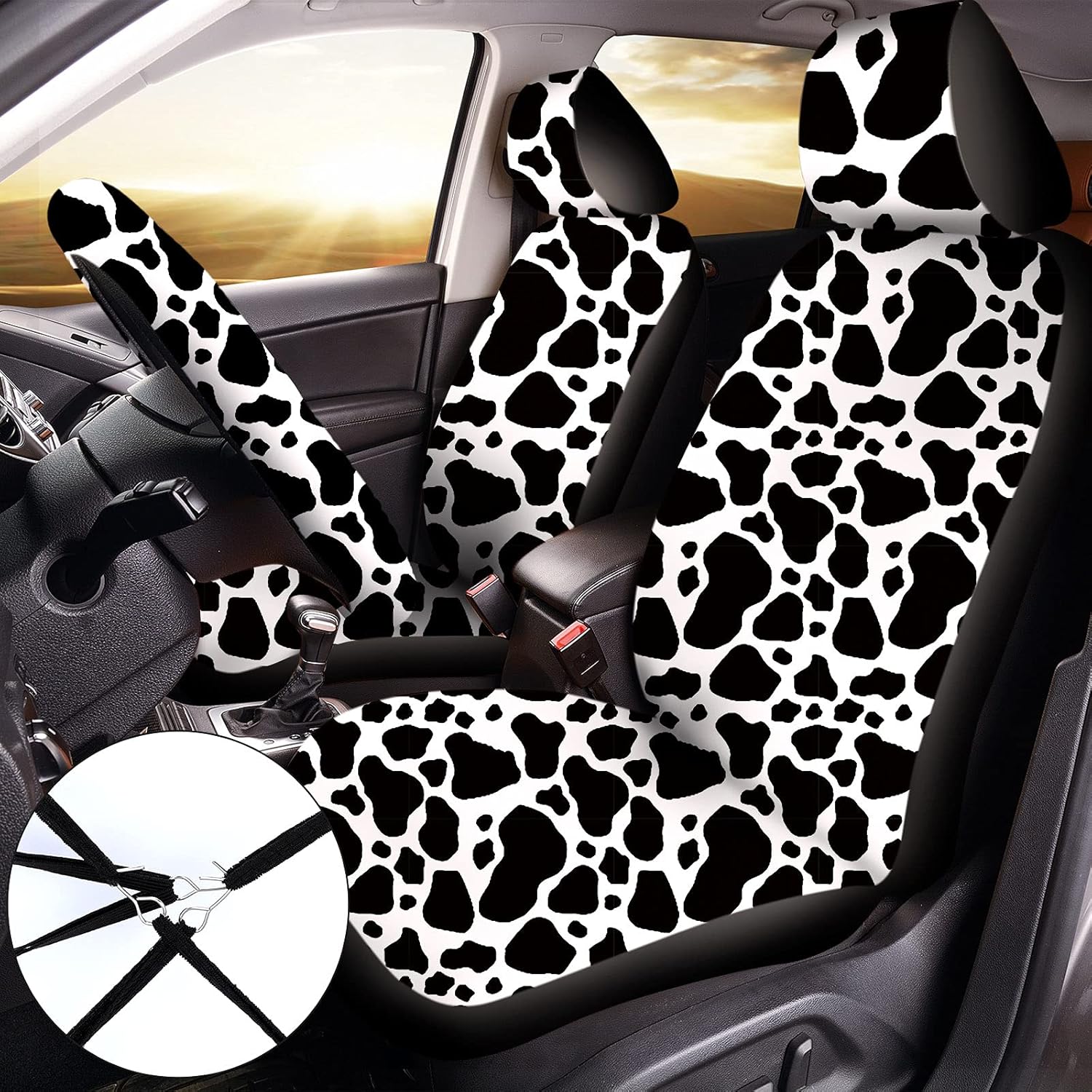 19 Pieces Cow Print Car Accessories Set Y830
