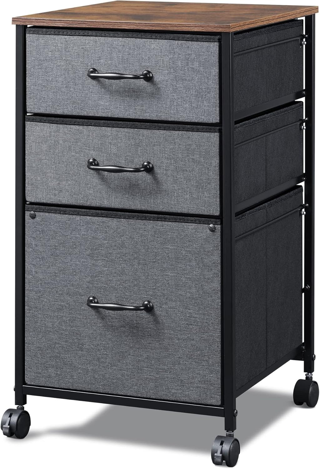 Mobile File Cabinet with Open Storage Shelf, Rustic Brown K109862