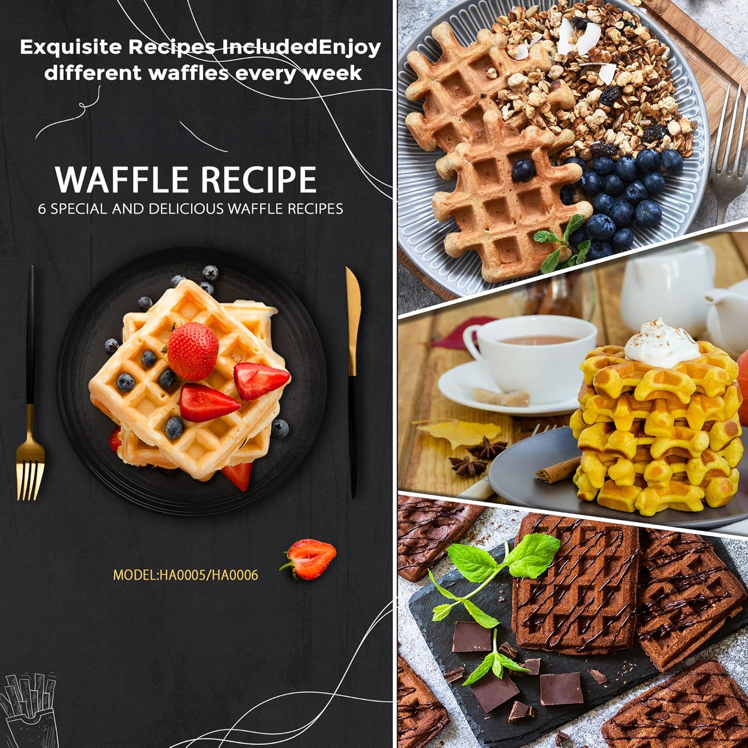 Black 4 Slices Square Non-Stick Waffle Maker C504