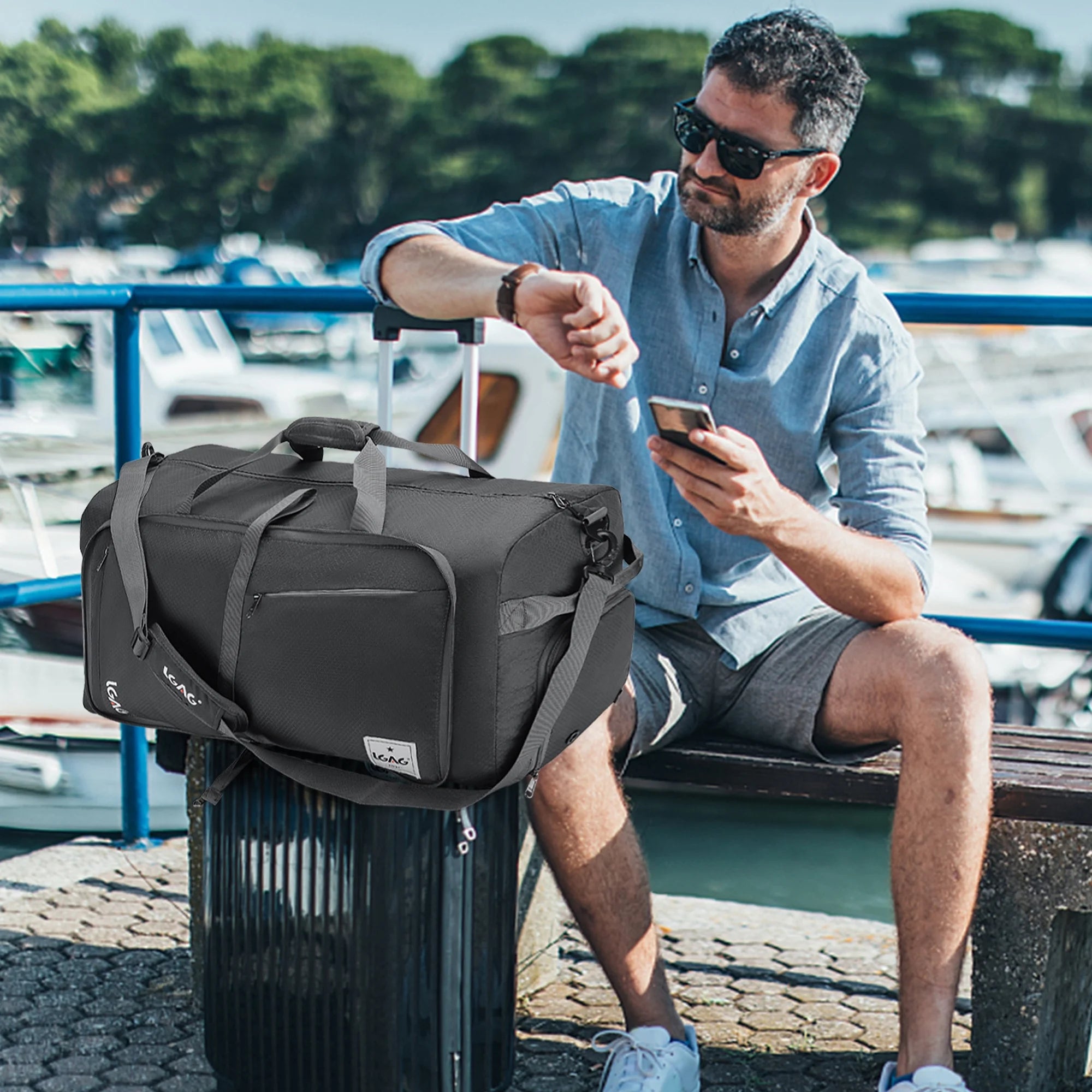 Gray 85L Foldable Waterproof Duffle Bag with Shoe Compartment A723