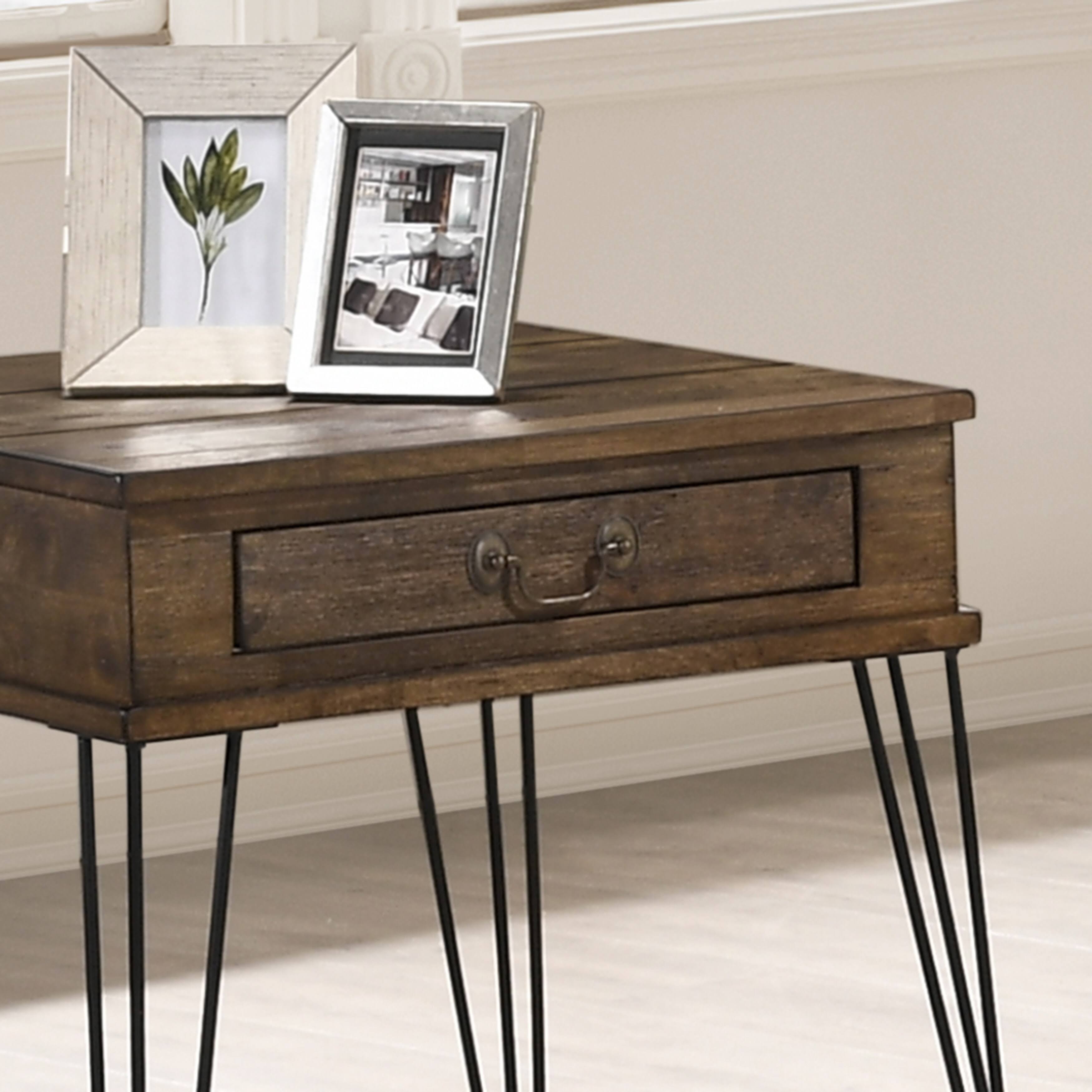 Industrial Rustic Oak End Table C378008