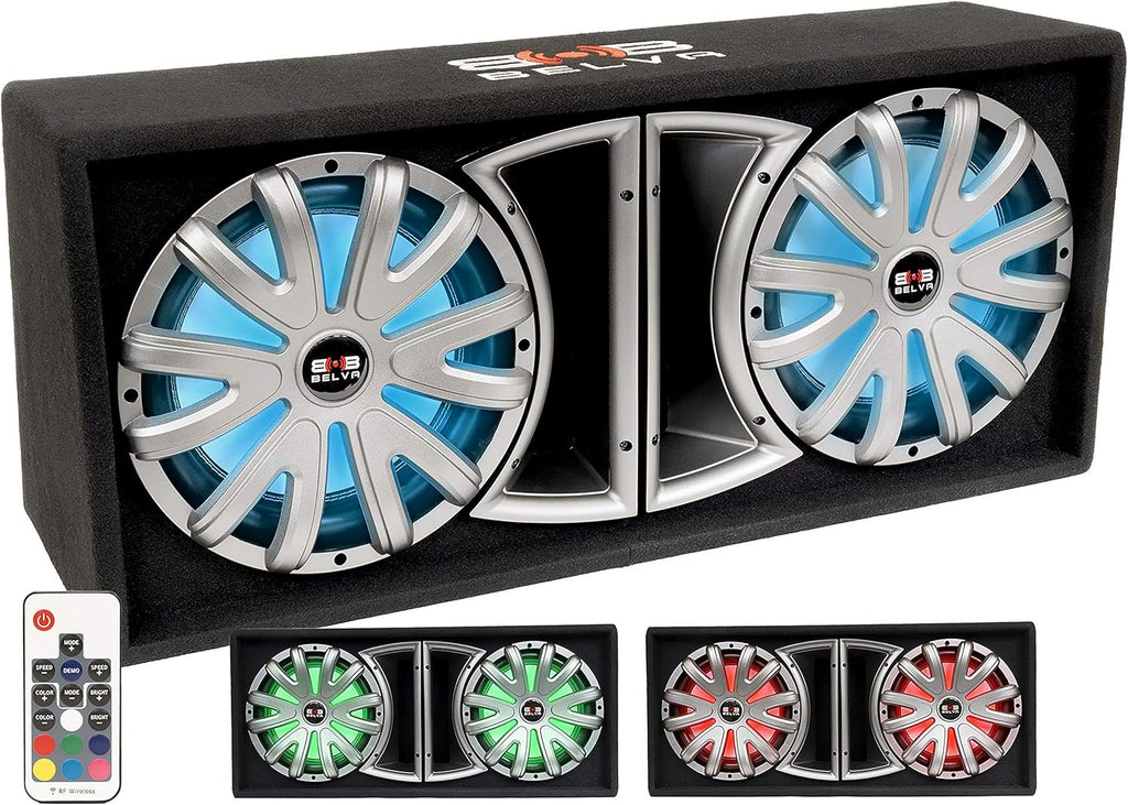 Dual 12-inch 1500W Loaded Ported Car Subwoofer with Multi-Color LED and Remote B232560
