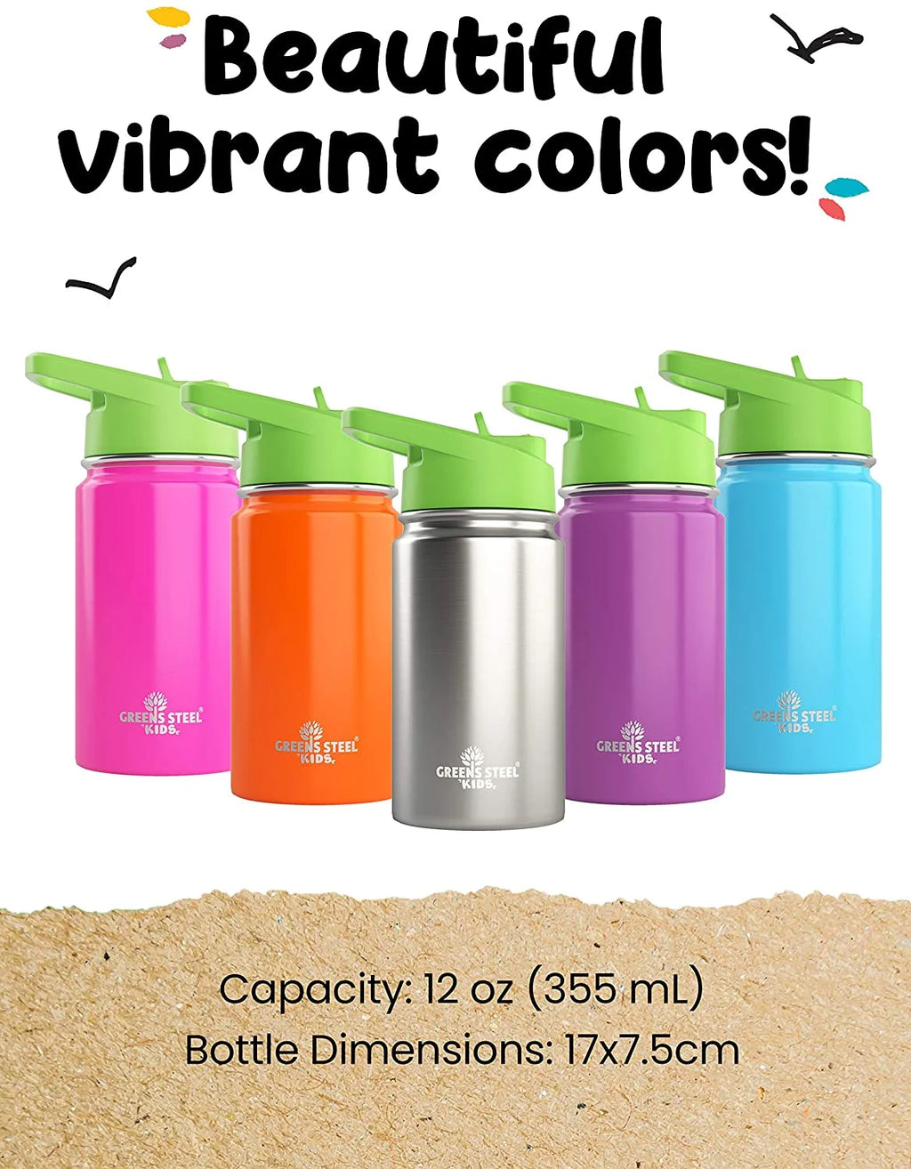 12oz Orange Insulated Double Wall Stainless Steel Kids Water Bottle with Straw T8232