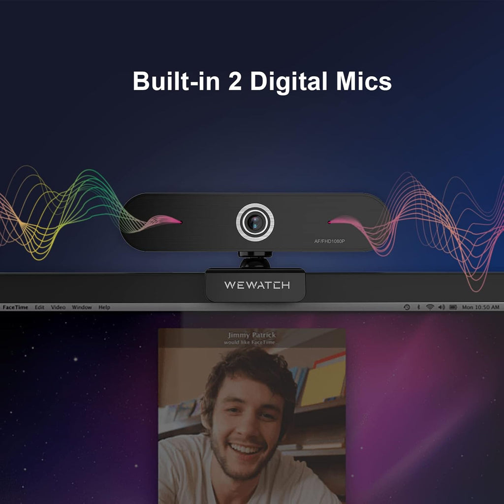1080P Webcam with 2 Microphone, Auto Focus, USB, Low Light Correction J7699