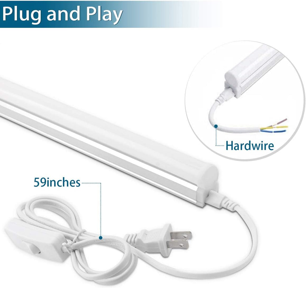 LED T5 Integrated Single Fixture, 4FT, 2200lm, 6500K, 20W, Utility Shop Light J8590