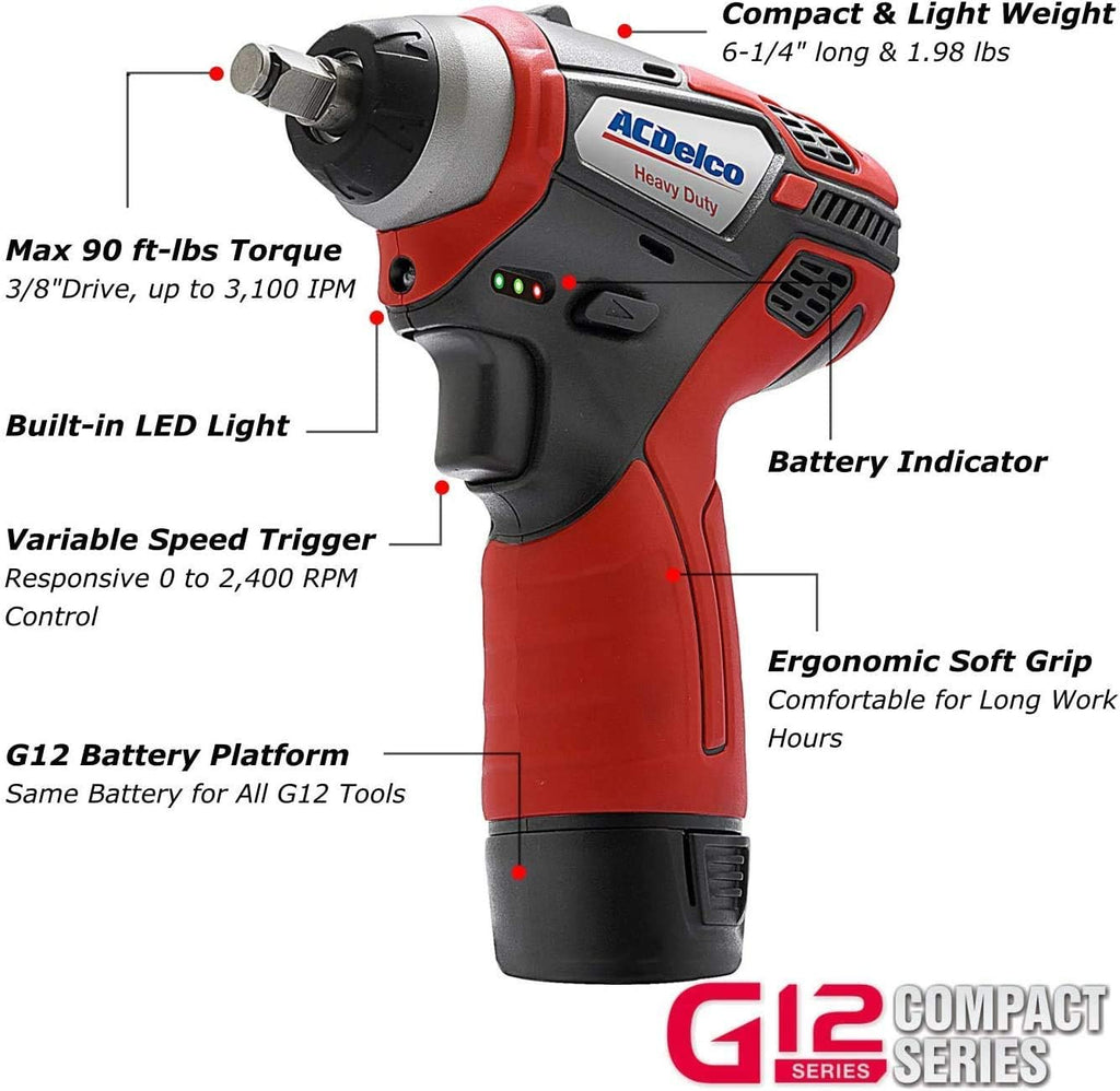 12V Cordless Li-ion Mini Polisher, Impact & Ratchet Wrench Combo Tool Kit with 2 Batteries D7423