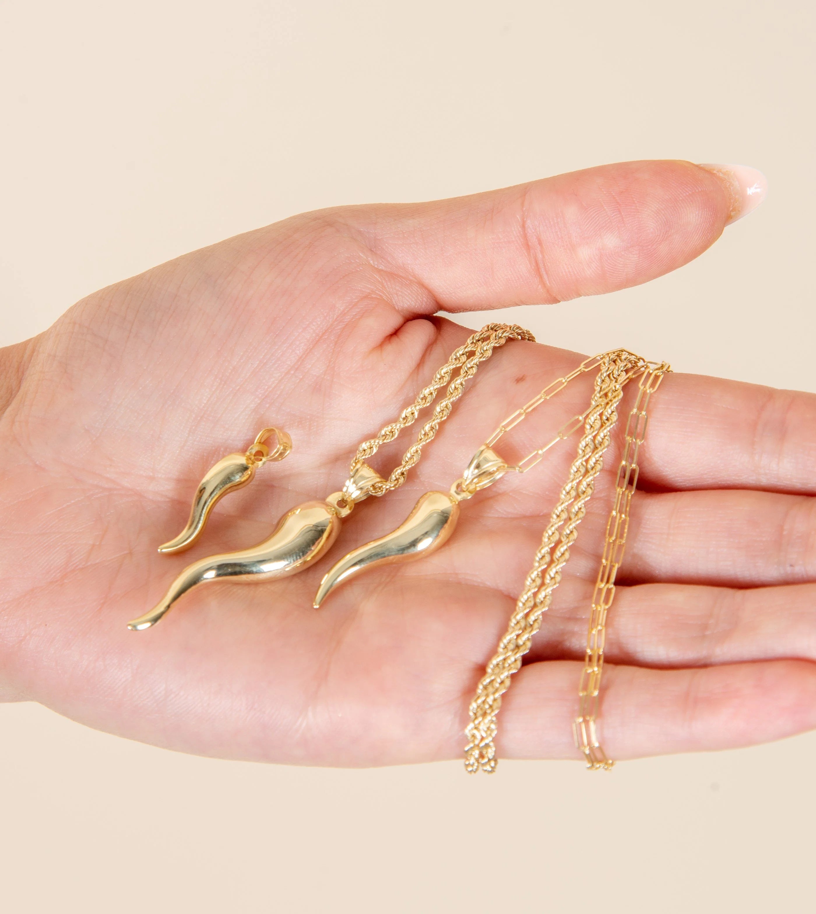 14k Yellow Gold Cornicello Charm Necklace 24inch R21490