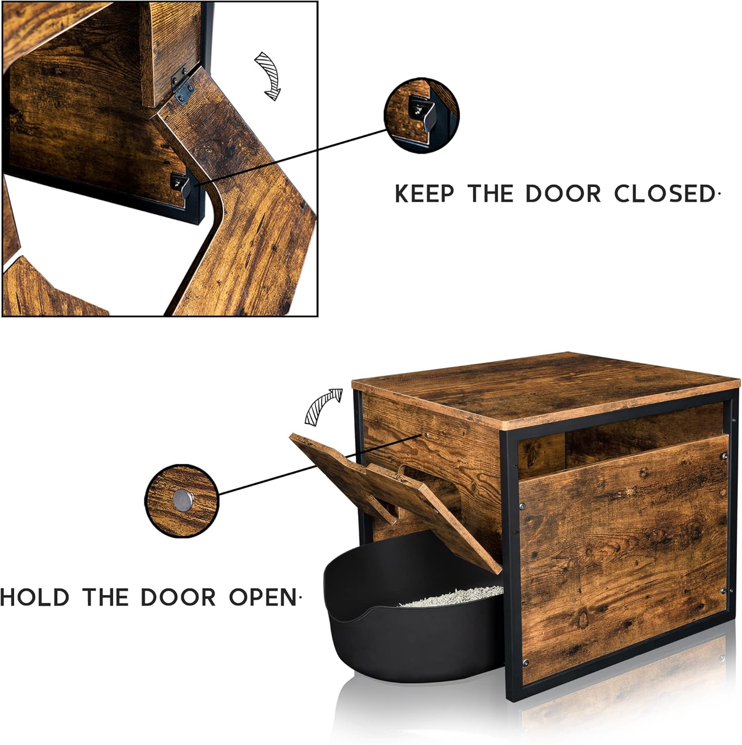 Rustic Brown and Black Cat Litter Box Enclosure with Magnetic Door, Pack of 2 G1100