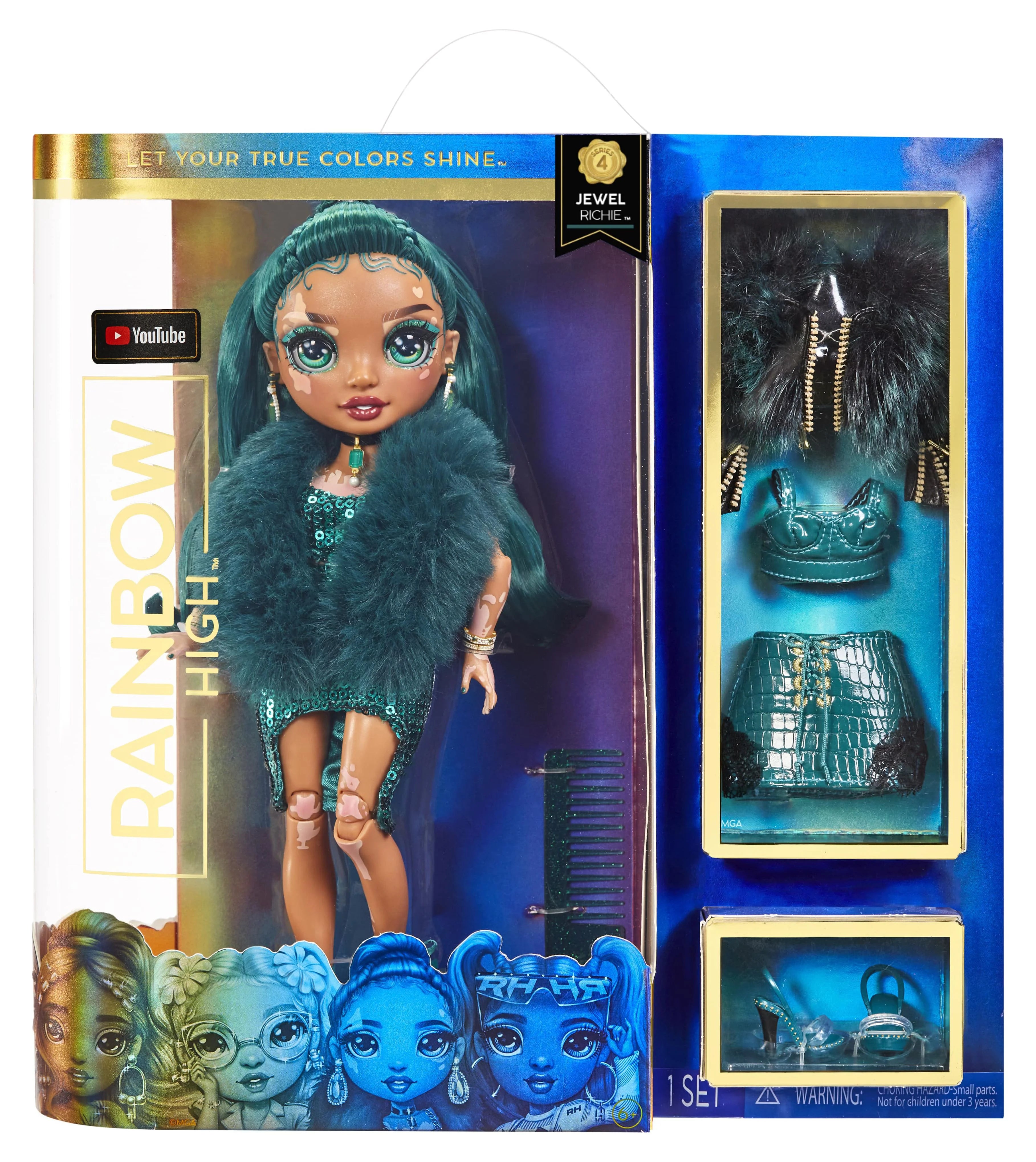 Emerald Green Fashion Doll with Vitiligo, 2 Designer Outfits with Accessories R365189