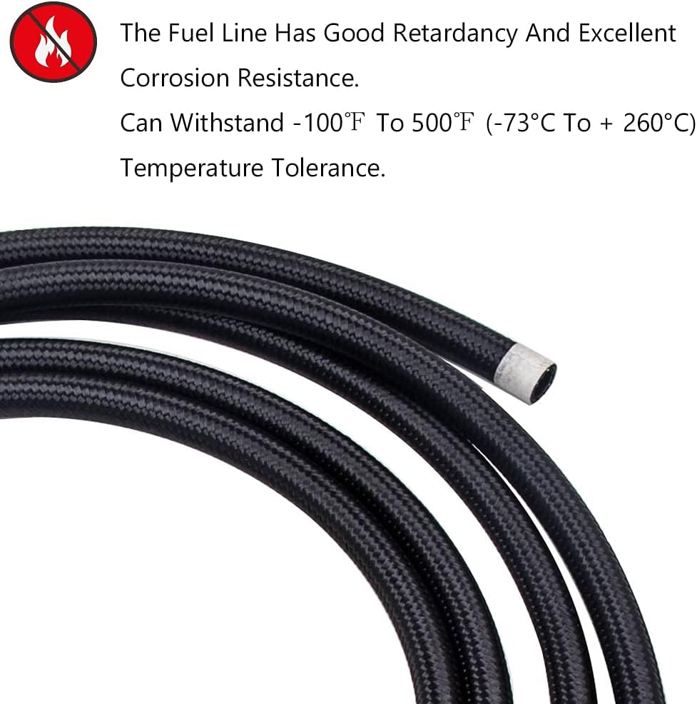 3/8 6AN Fuel Line 10ft High Pressure Nylon Braided Stainless Steel Hose Fitting Kit Pack of 2 V956587