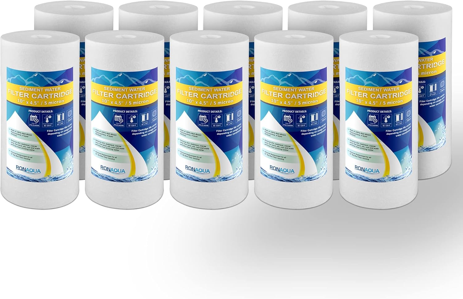 5 Micron 4.5”X 10 Water Filter Cartridges 10 Pack I844