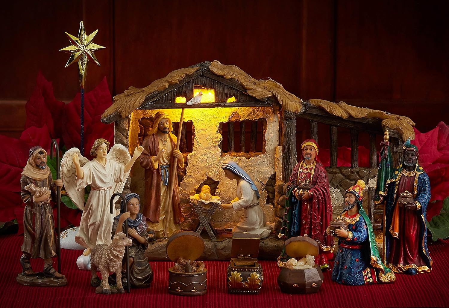 23 Piece 5 Inch Nativity Set with Lighted Stable I436