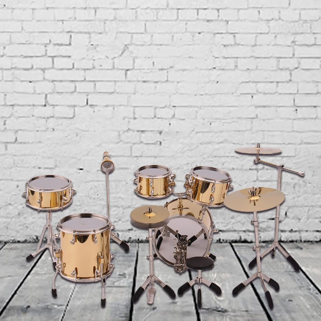 Gold Miniature Drum Set Dollhouse Ornament Photography Props R2829