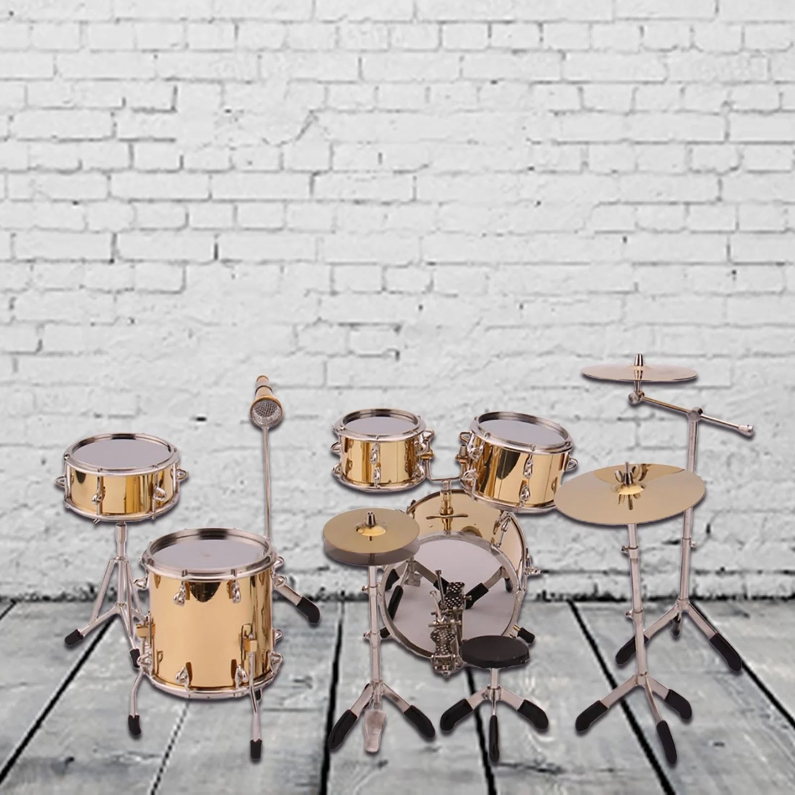 Gold Miniature Drum Set Dollhouse Ornament Photography Props R2829