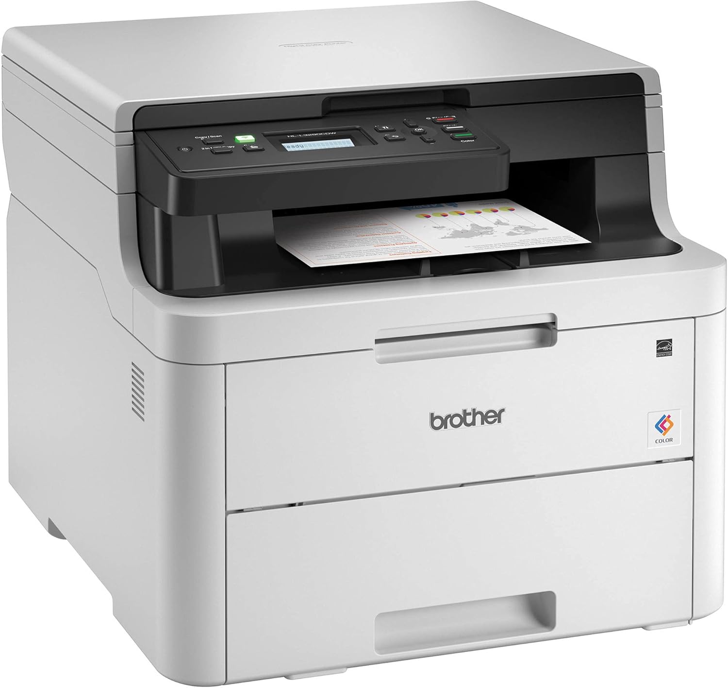 Compact Digital LED Color All-in-One Printer with Flatbed Copy & Scan, Wireless Duplex Printing, 25 ppm, 600x2400 dpi X42166