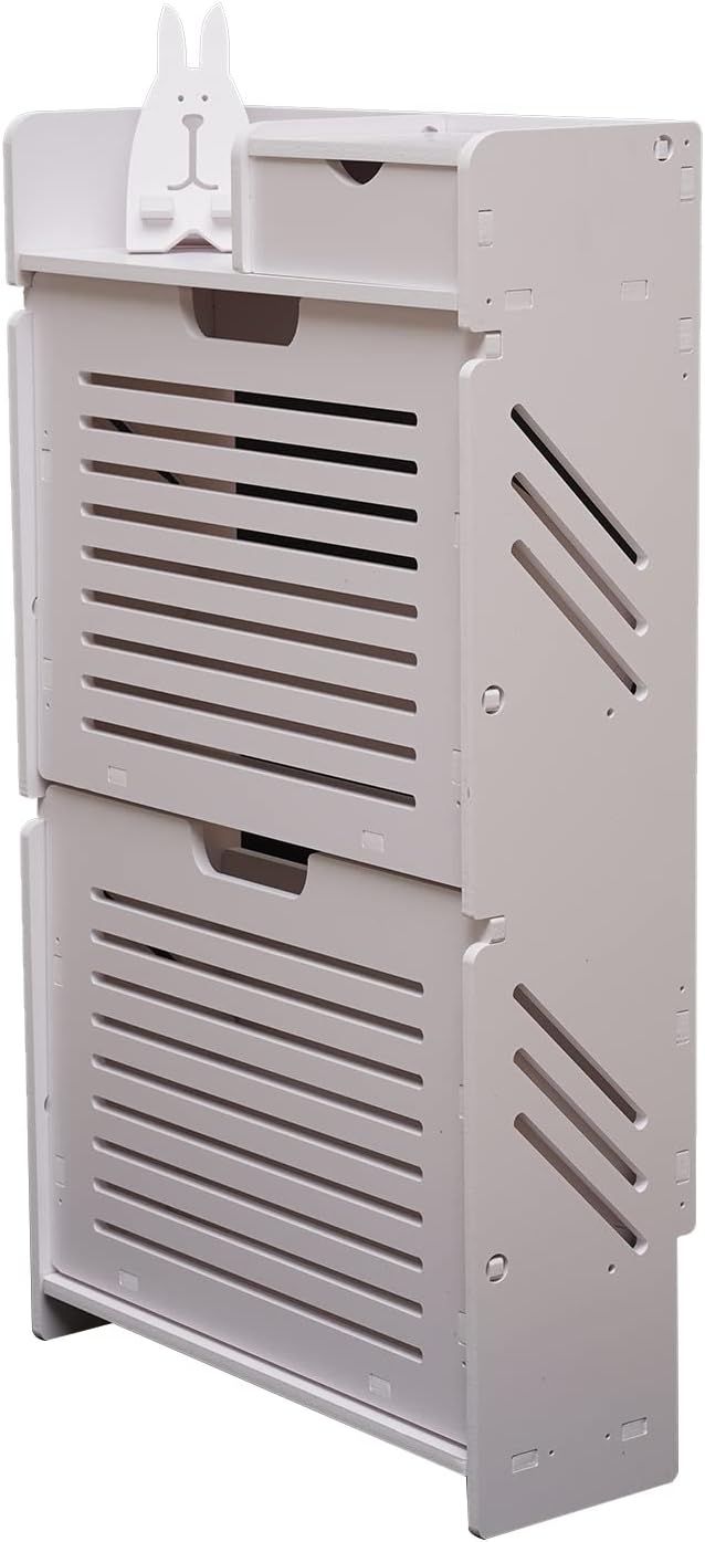White 2 Tier Narrow Shoe Cabinet I588737