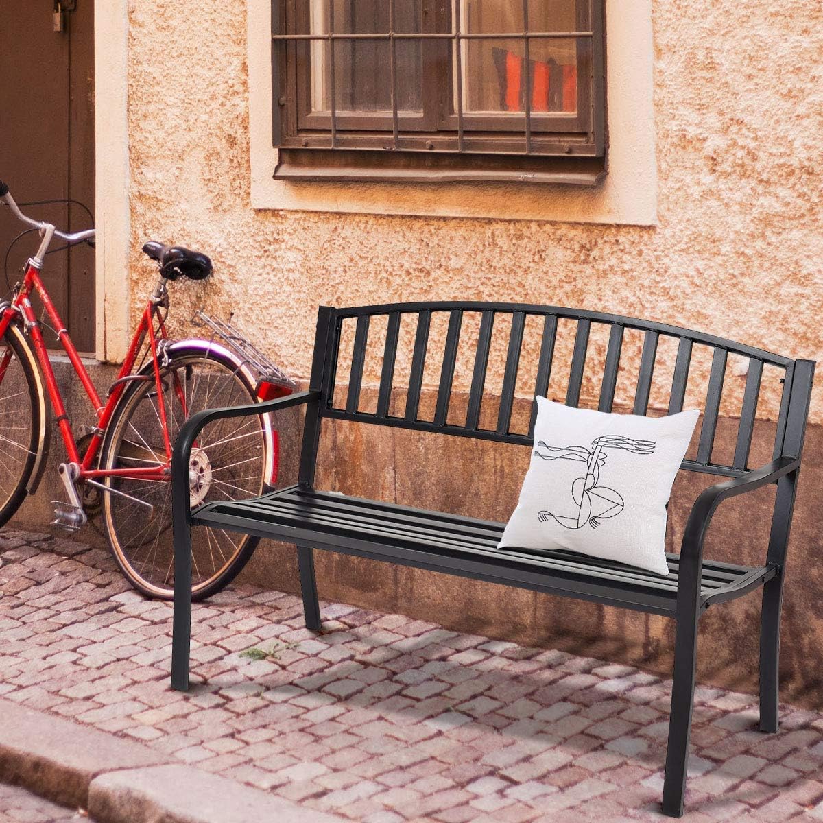 Black Cast Iron Patio Bench C421