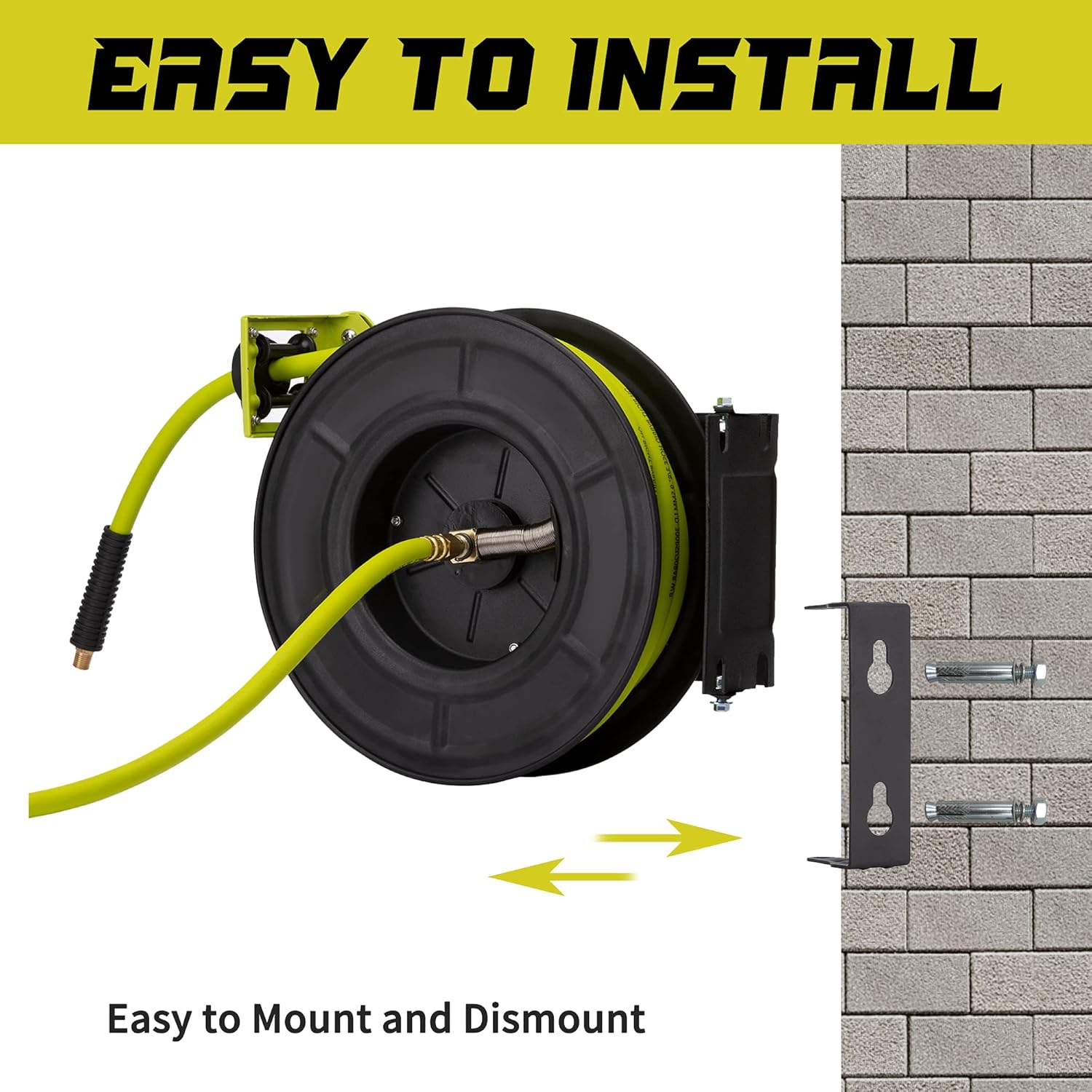 Retractable Air Hose Reel 3/8" 50ft+3ft, Hybrid Air Hose 300 PSI D2891