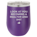 Purple 12 oz Double Wall Vacuum Insulated Stainless Steel Stemless Wine Tumbler Travel Mug With Lid I1838