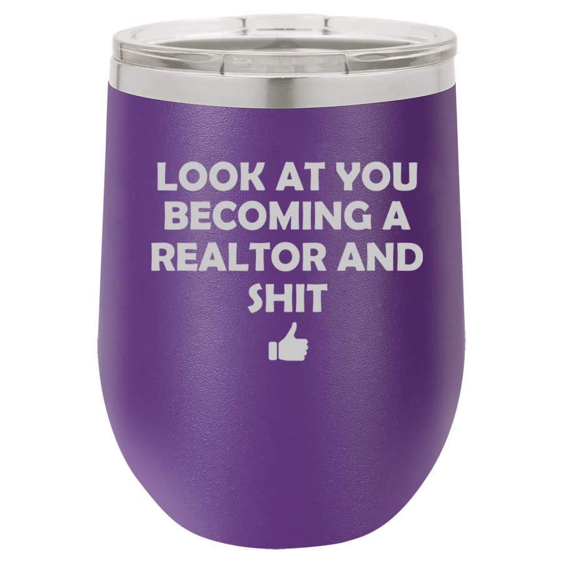 Purple 12 oz Double Wall Vacuum Insulated Stainless Steel Stemless Wine Tumbler Travel Mug With Lid I1838