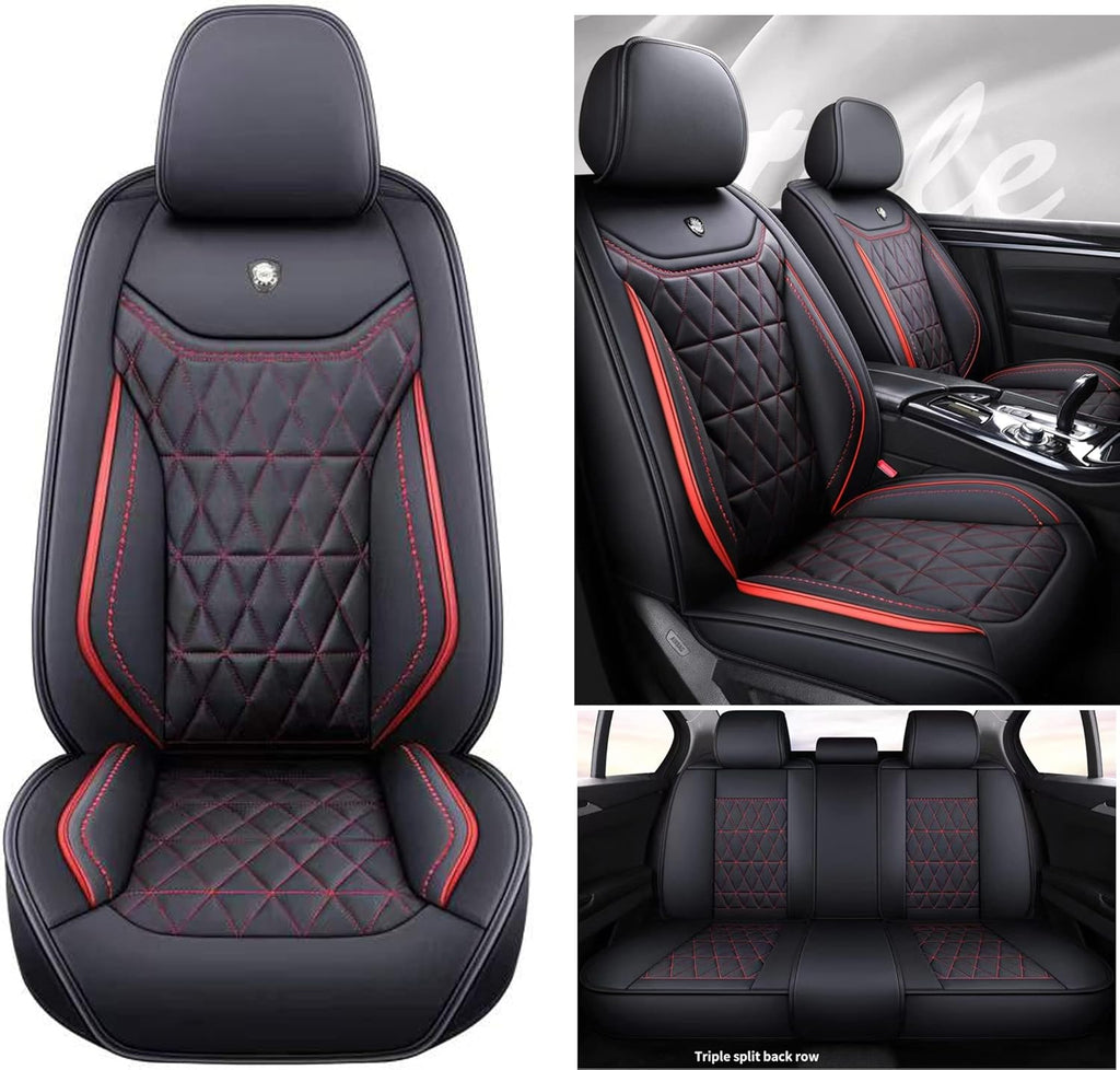 Red Leather Car Seat Covers 5 Seats Full Set O561480