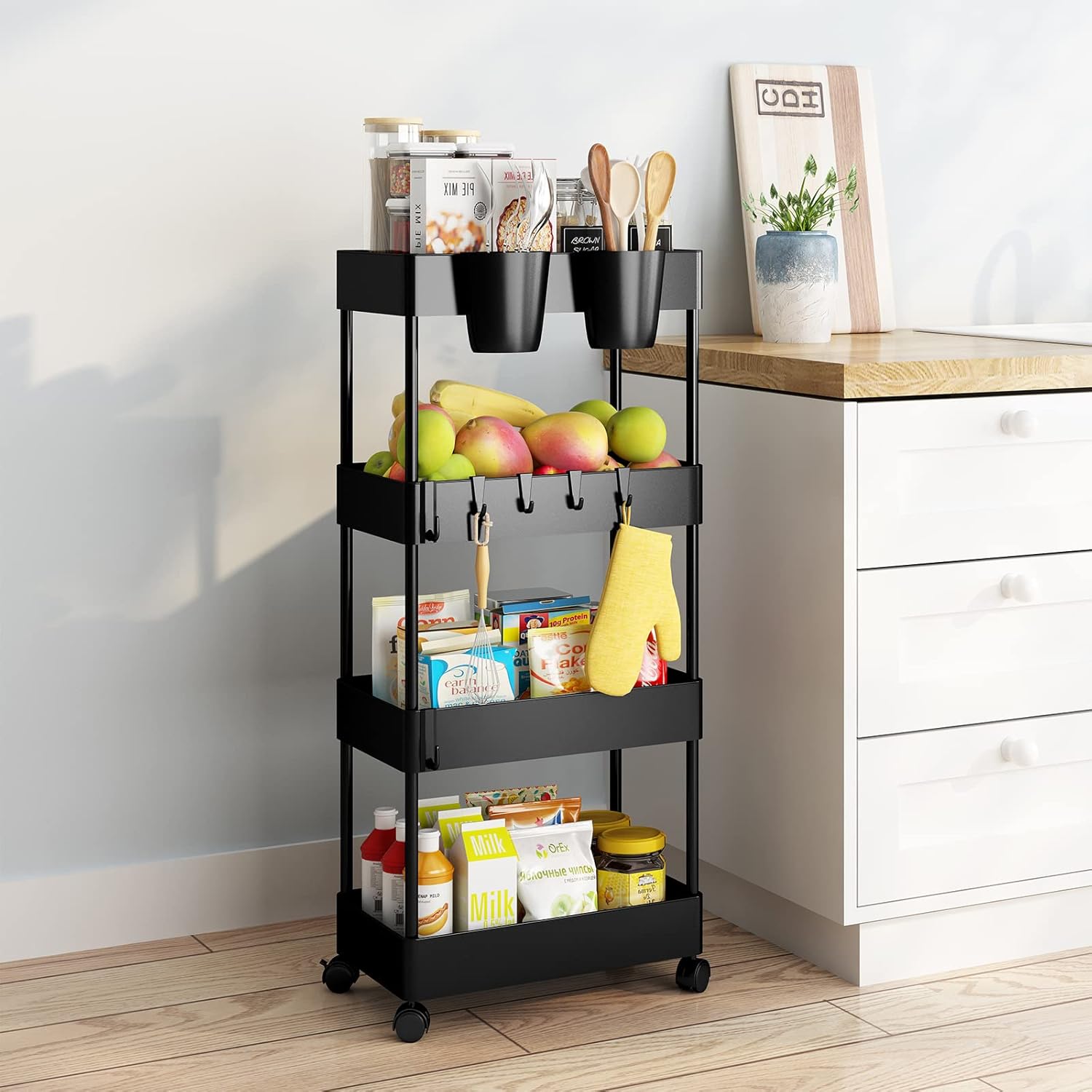 Black 4-Tier Rolling Utility Cart H8321