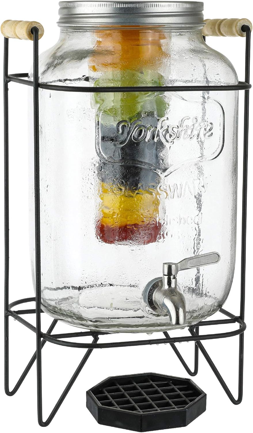 2 Gallon Glass Beverage Dispenser with Metal Wire Stand, Stainless Steel Spigot, Pack of 2 D572062