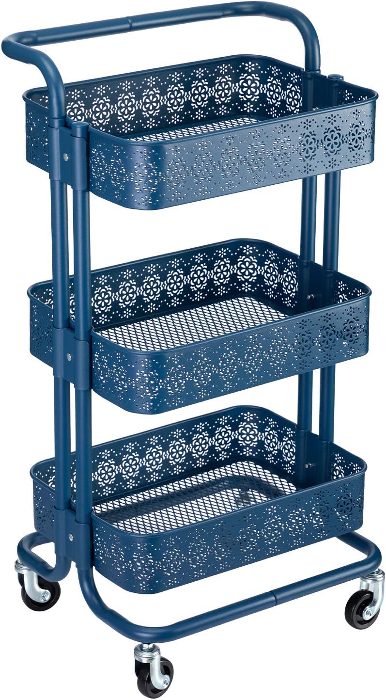 White 3-Tier Mesh Metal Utility Cart with Handle Z856