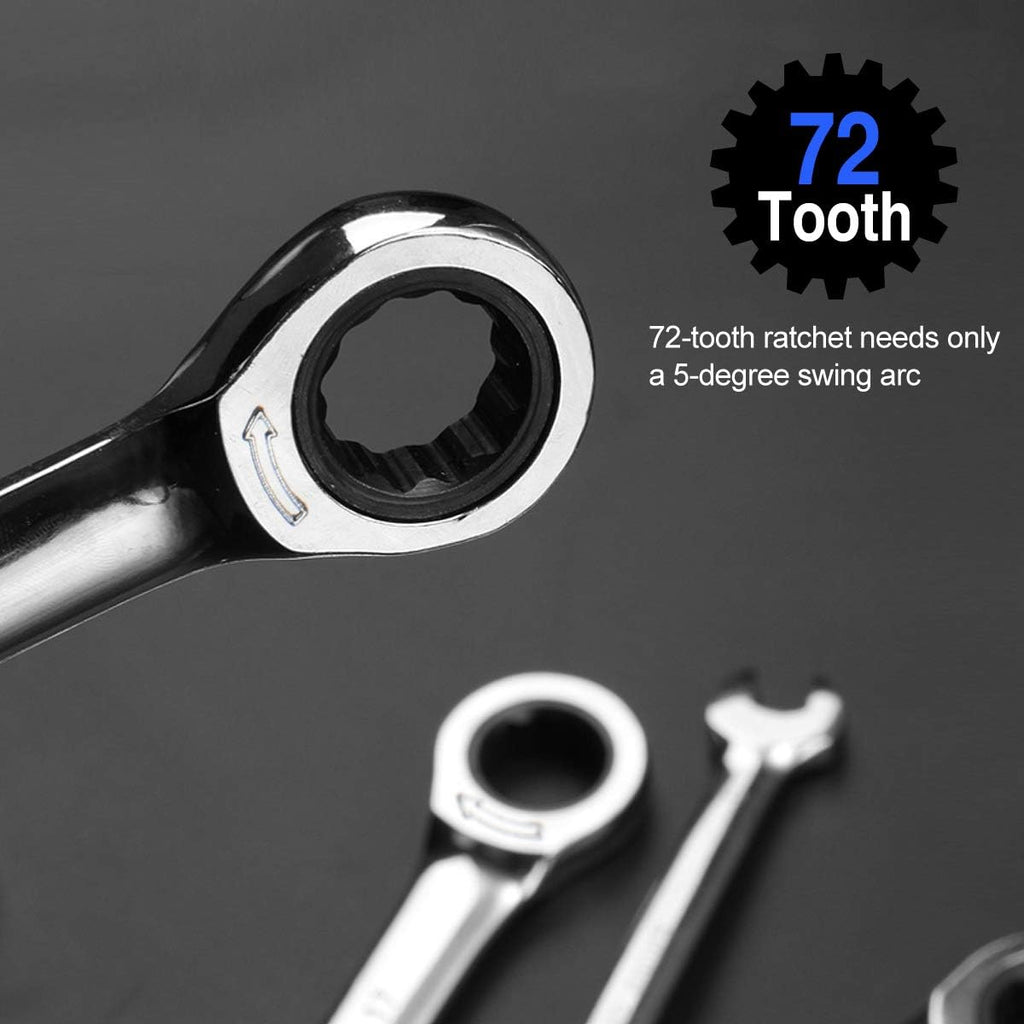 14-Piece Ratcheting Wrench Set Metric Chrome Vanadium Steel Combination Ended Spanner Kit with Storage Case S9399