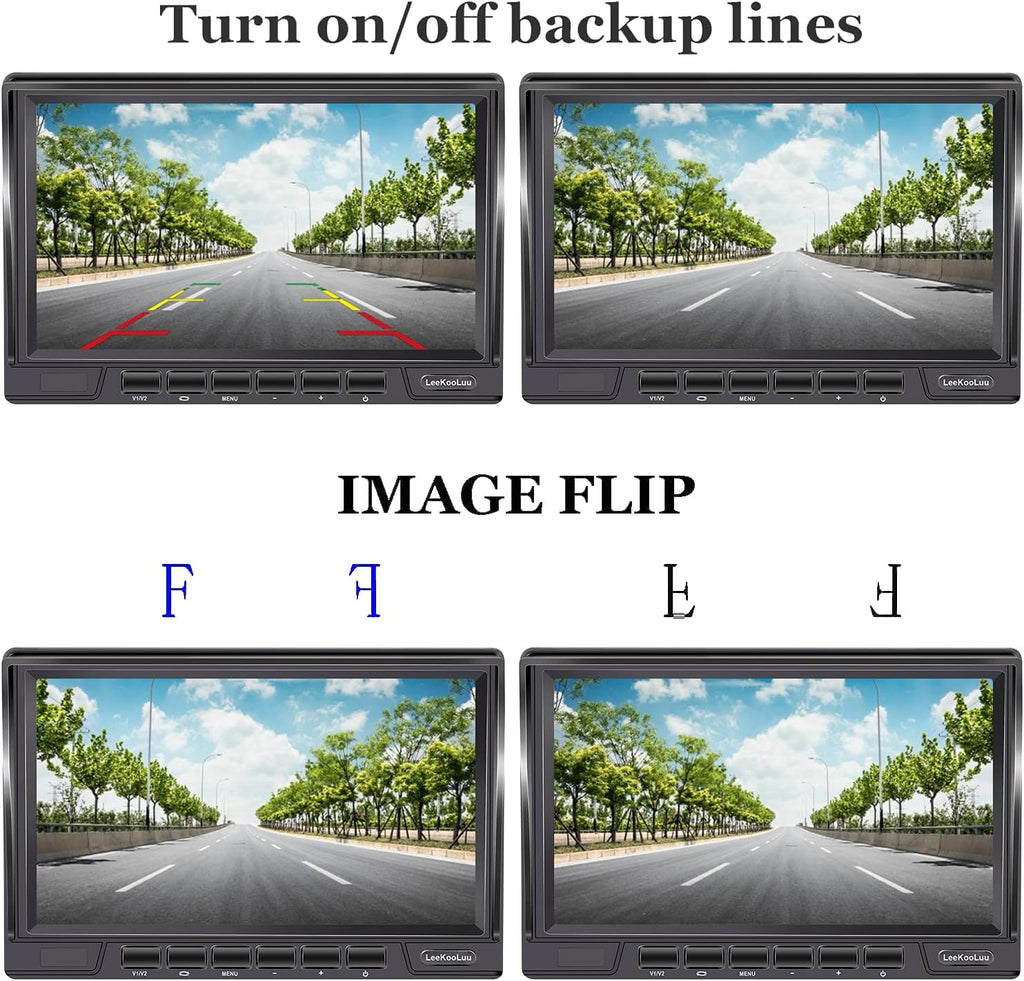 Backup Camera Kit 7 Inch LCD Monitor HD Reverse Camera System Waterproof IR Night Vision Pack of 2 V31095