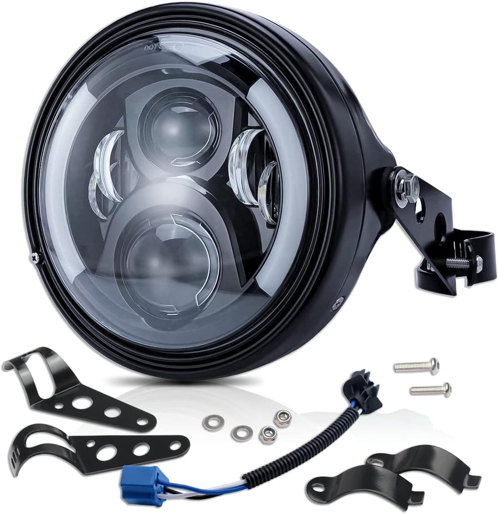 7Inch Round LED Motorcycle Headlights with Housing Bucket Bracket Mount for Amber Turn Signal Lights DRL Hi/Lo Beam Headlamps W5351