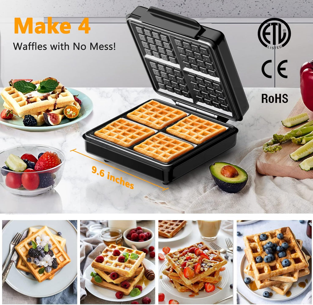 Black 4 Slices Square Non-Stick Waffle Maker C504