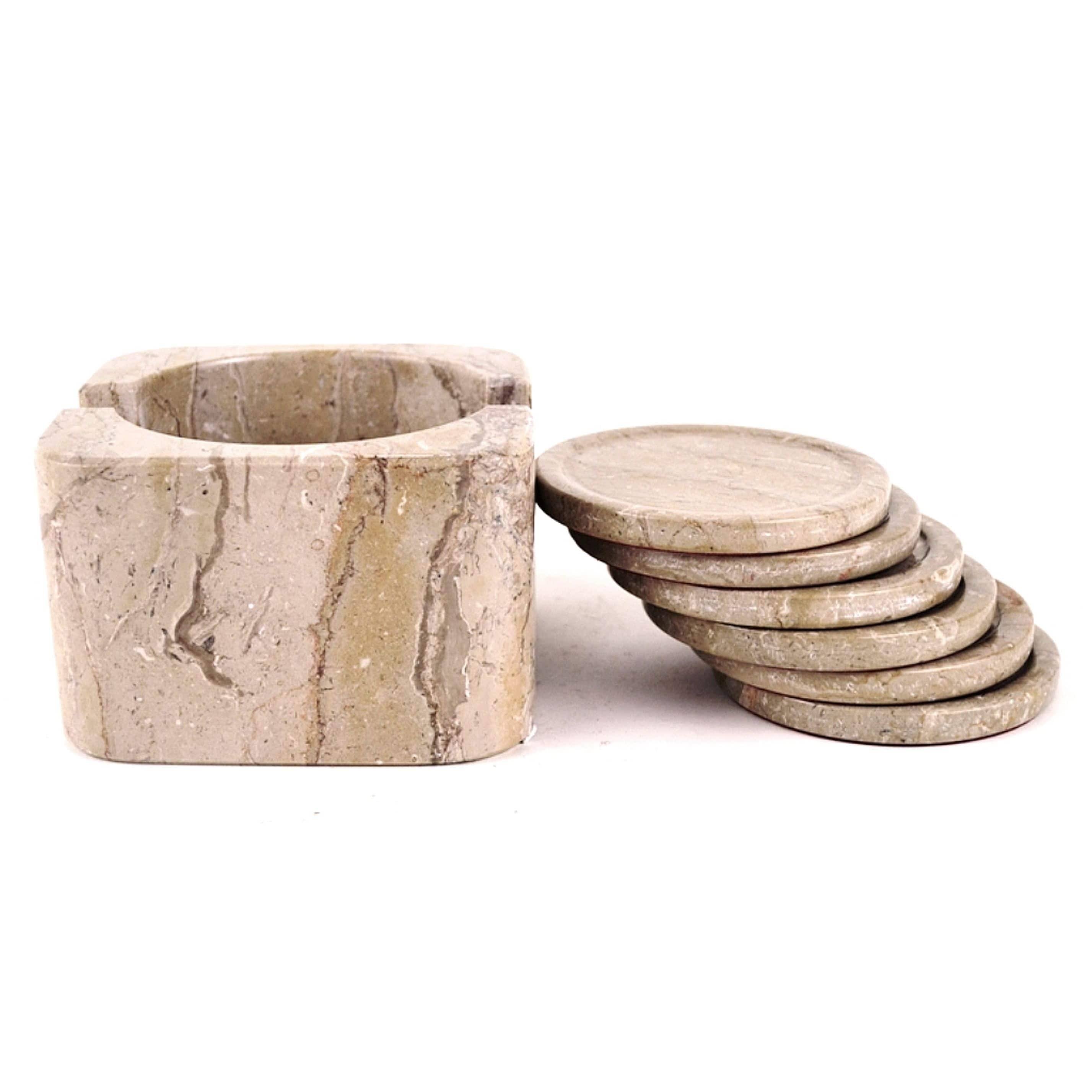 Sahara Beige Coasters with Square Holder (Set of 6) T39898