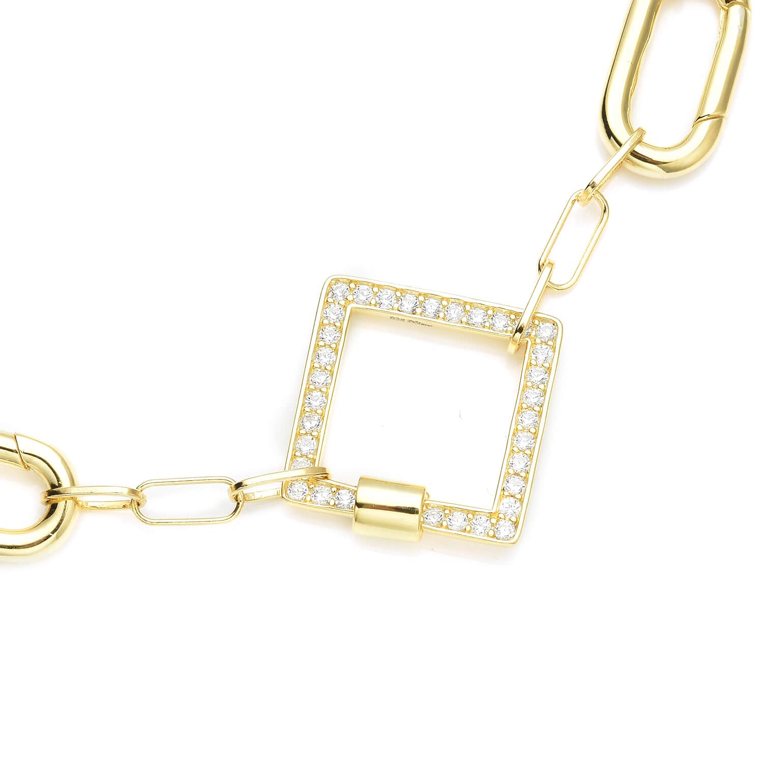 Diamond Enhancer Charm Necklace 925 Sterling Silver 14K Yellow Gold Plated Paperclip Chain Jewelry 18" Y392941