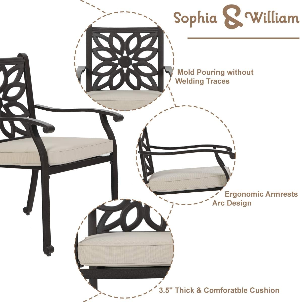 3 Pieces Cast Aluminum Bistro Bar Set with 2 Chairs and 1 Round Table, Antique Bronze Y794643