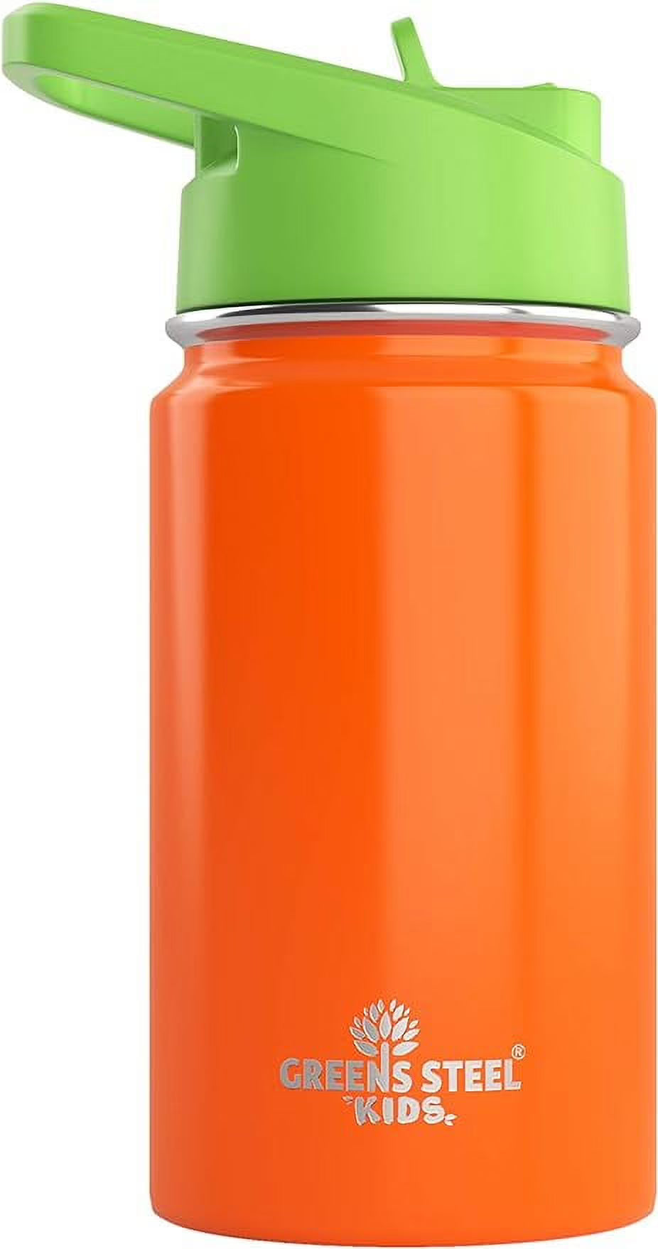 12oz Orange Insulated Double Wall Stainless Steel Kids Water Bottle with Straw T8232