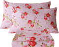 Pink Floral 4 Piece California King Microfiber Sheet Set V369011