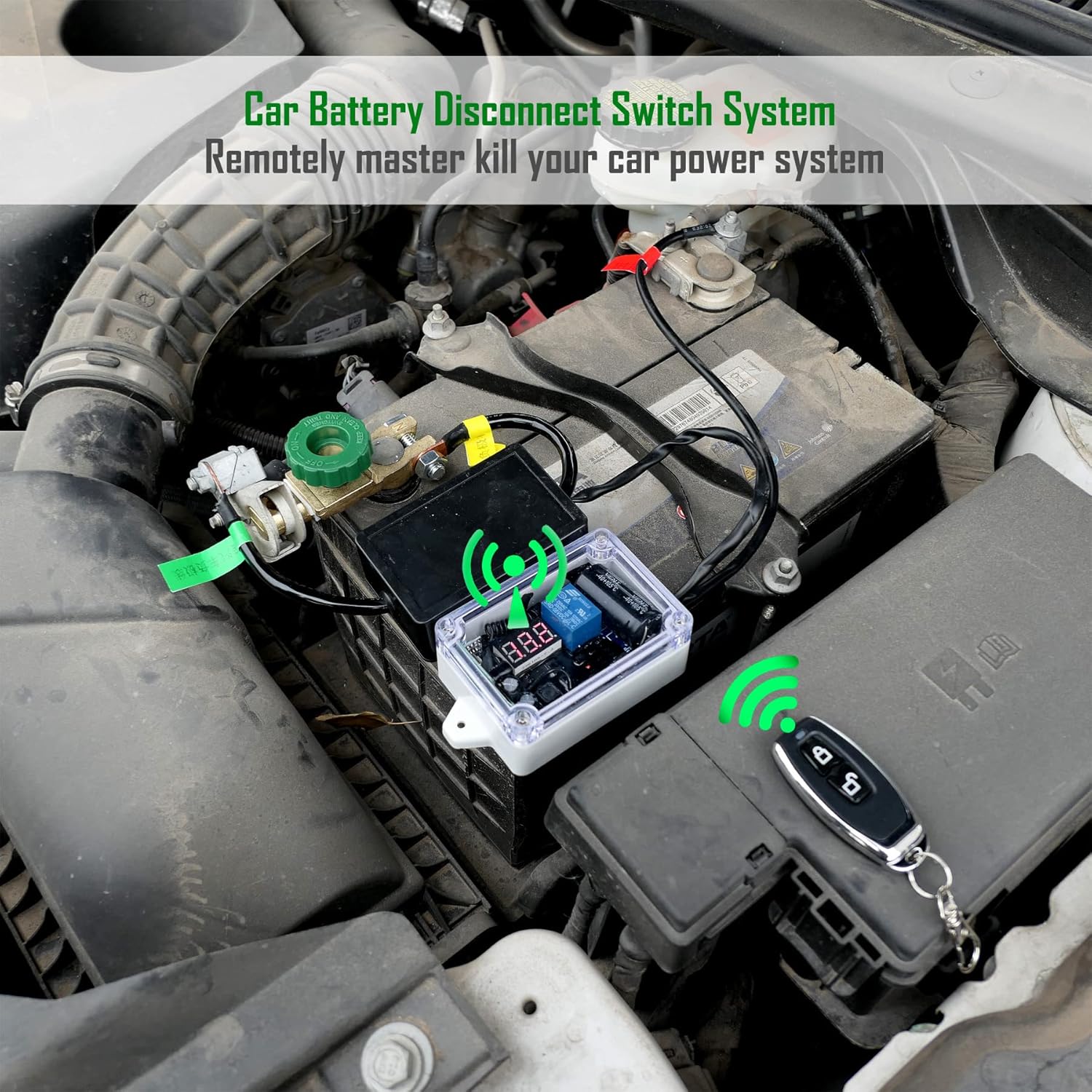 12V Battery Disconnect Switch with LED Digital Voltmeter Display Dual Wireless Control C283