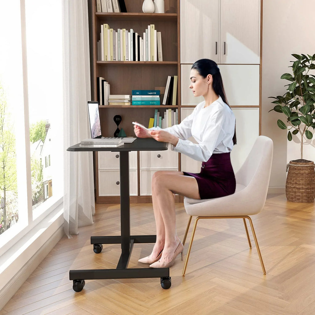 Black Height Adjustable Standing Desk with Lockable Wheels W7178