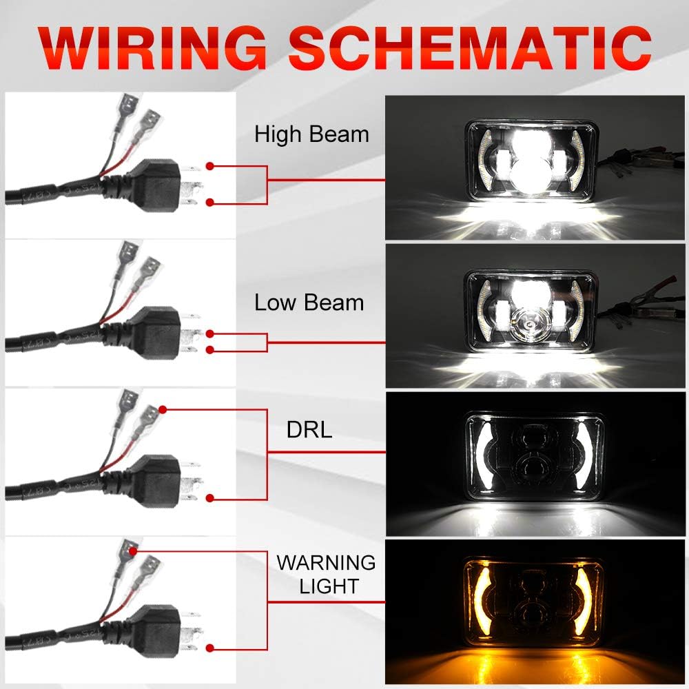2pcs 4x6 Inch LED Headlights Sealed Beam 80W Amber Halo Rectangular O194