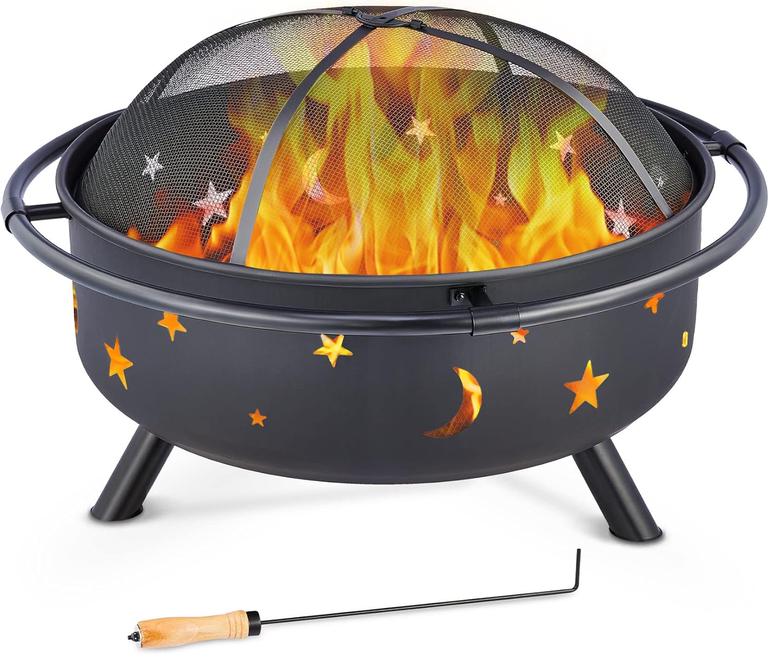 36 Inch Wood Burning Fire Pit with Spark Screen Poker Waterproof Cover Q2333