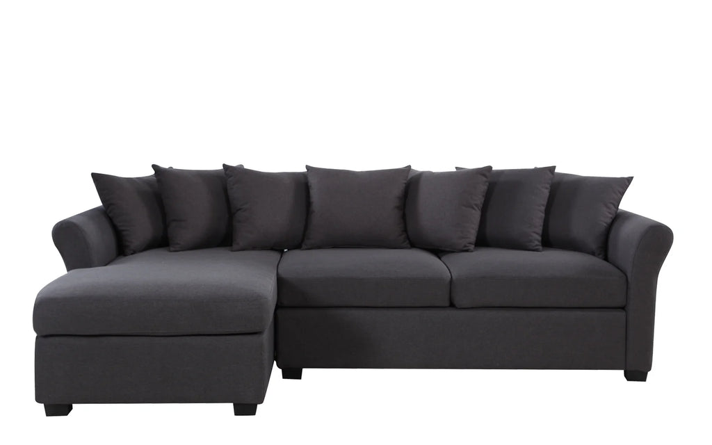 Dark Grey Linen L-Shape Sectional Sofa with Chaise Lounge T3475