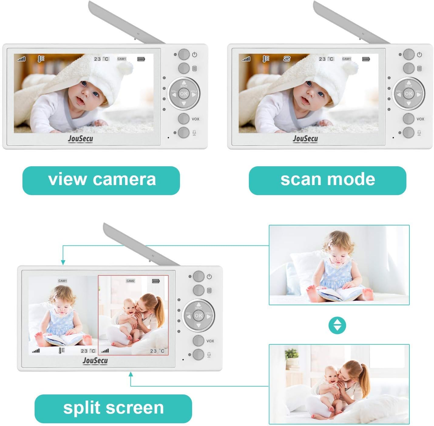 4.3 Inches LCD Split Screen Baby Monitor with 2 Camera H310609